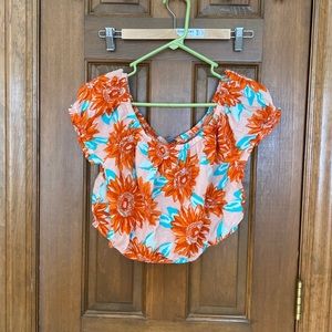 Aerie off the should top with sunflower print